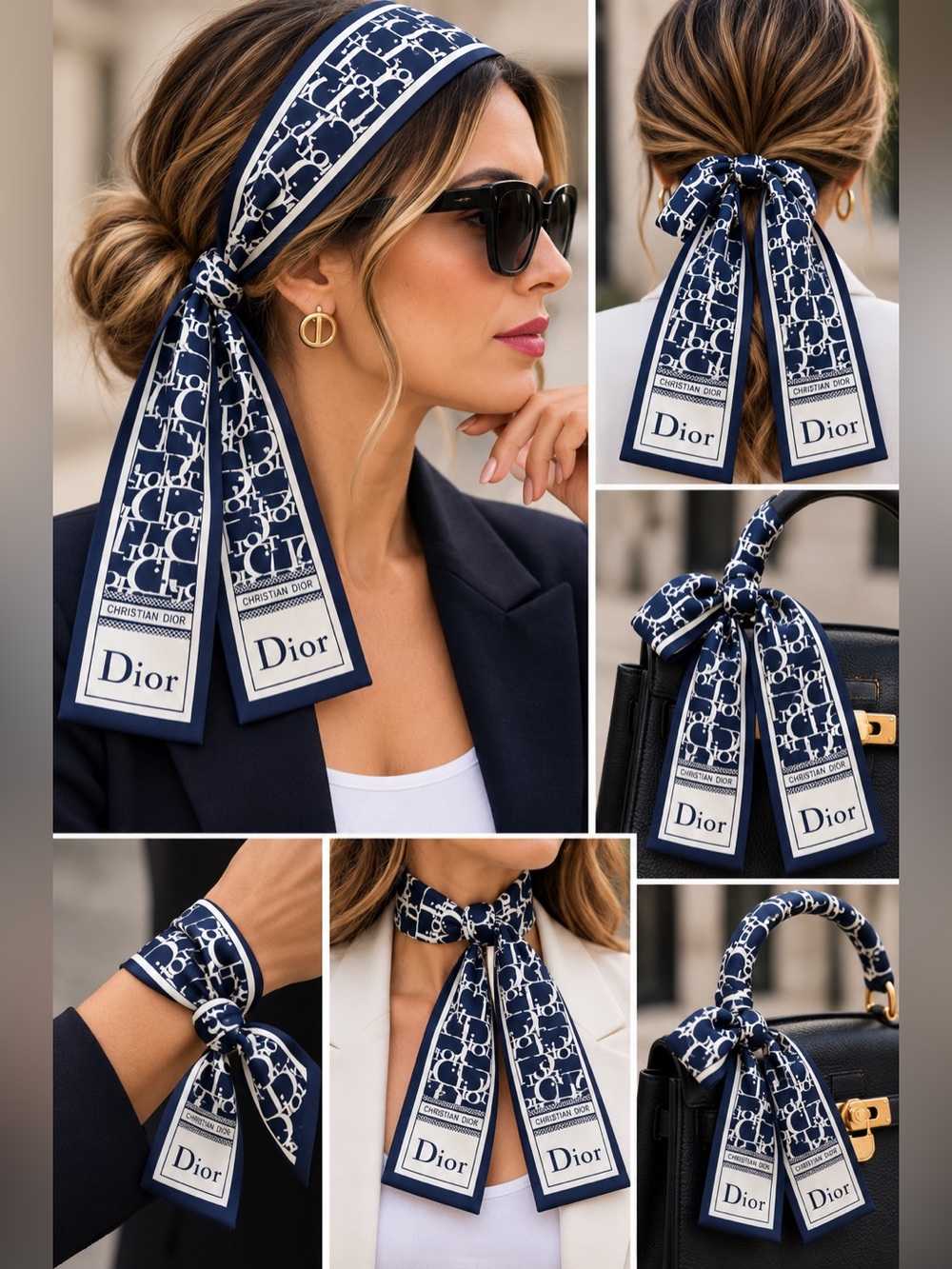 NWT 100% Silk Twilly Scarf – Navy & White